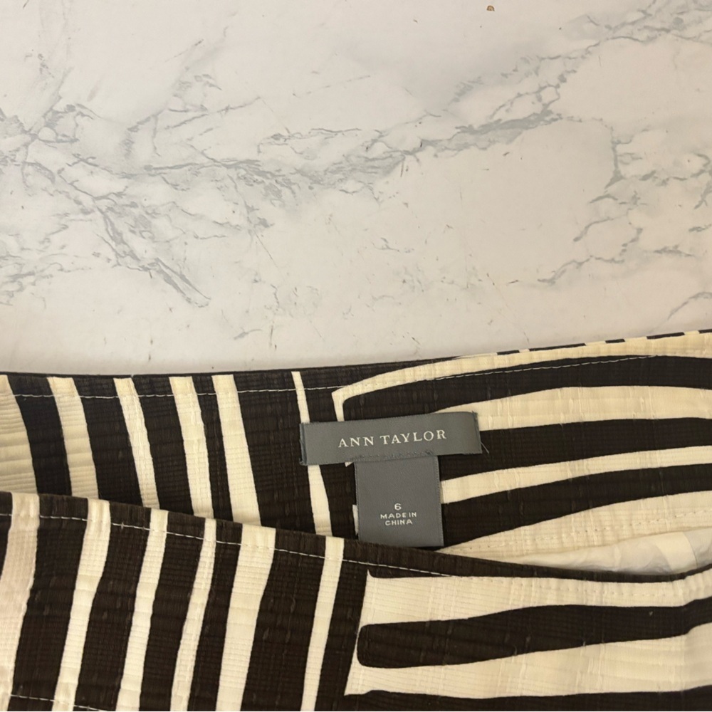 Ann Taylor Mini Skirt Womens 6 Linen Side Zip Lined Black White Striped - Picture 3 of 5